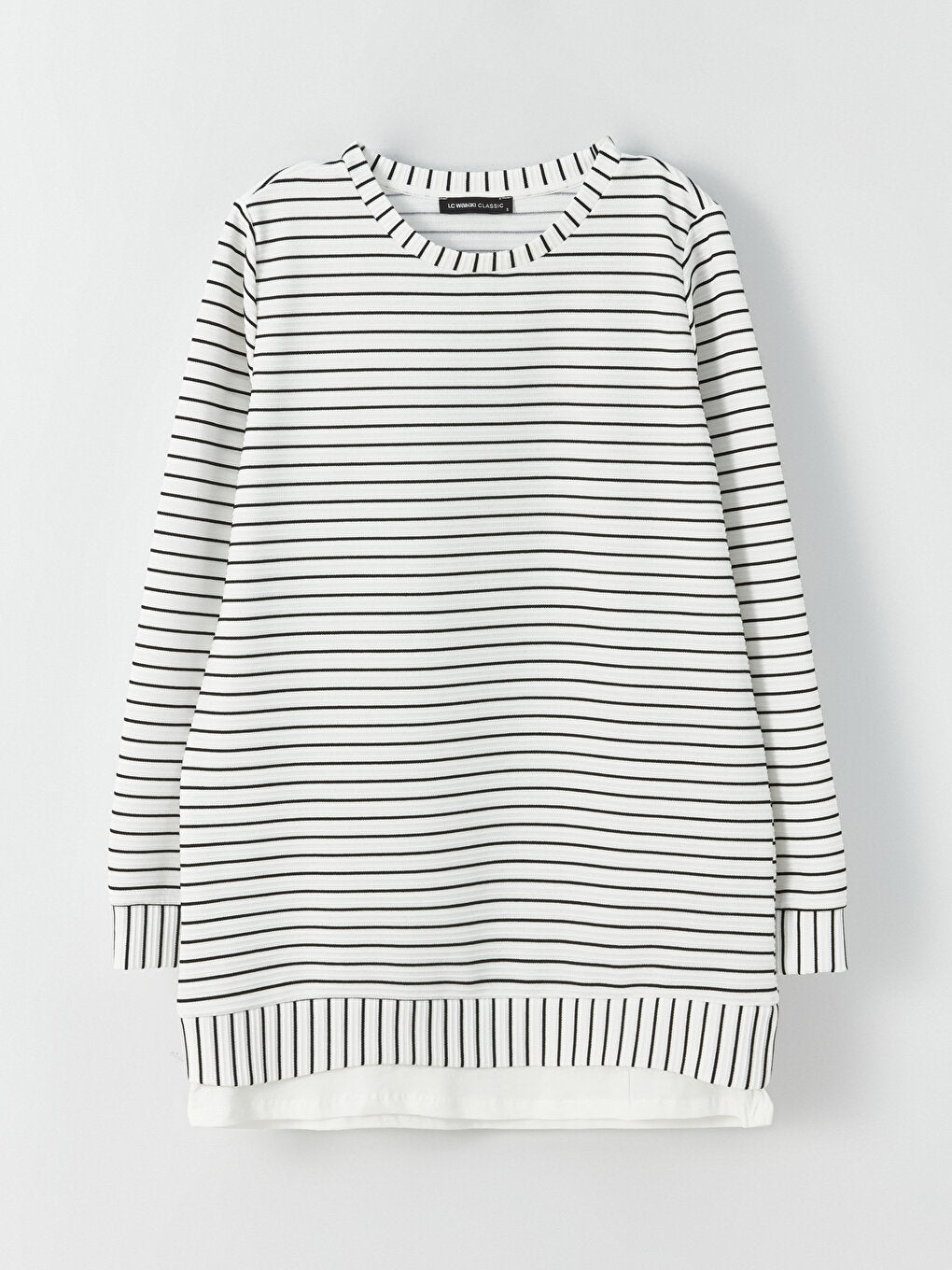 Crew Neck Striped Long Sleeve Women's Tunic