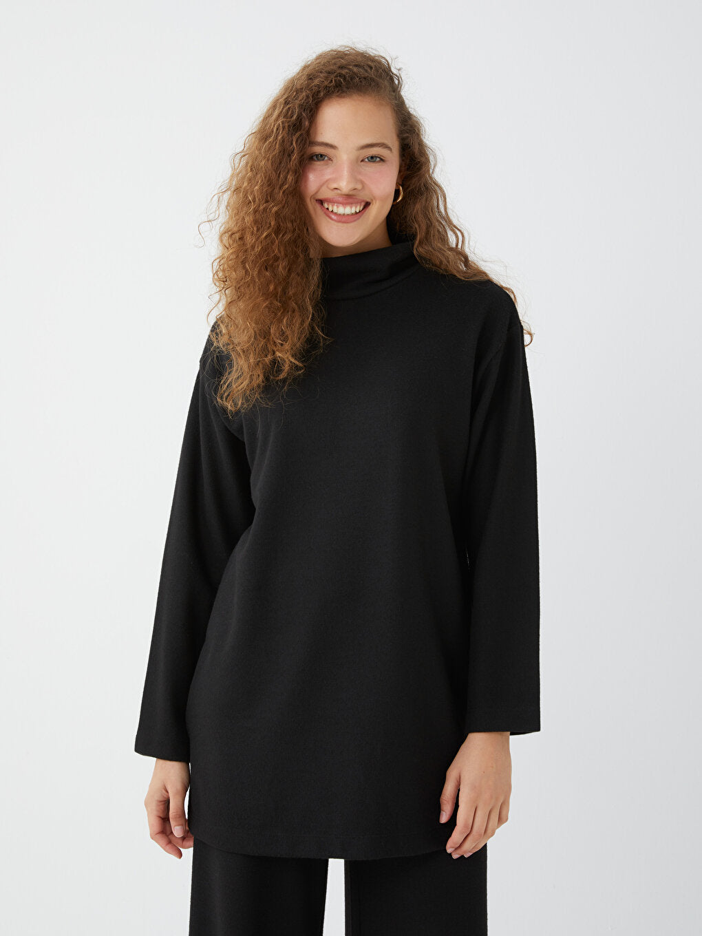 Half Turtleneck Plain Long Sleeve Women's Tunic