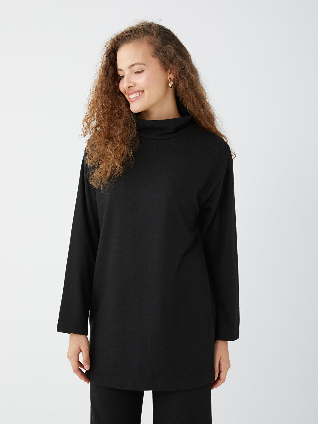 Half Turtleneck Plain Long Sleeve Women's Tunic