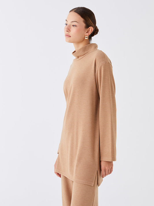 Half Turtleneck Plain Long Sleeve Women's Tunic