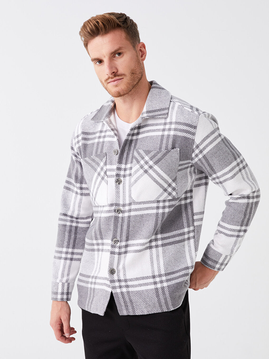 Regular Fit Long Sleeve Plaid Men's Lumberjack Shirt Jacket