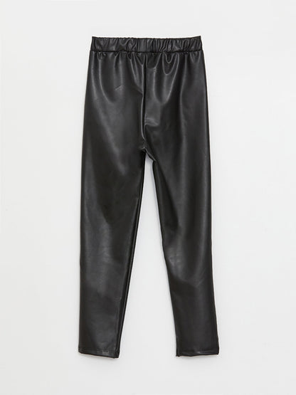 Leather Look Girls' Trousers with Elastic Waist