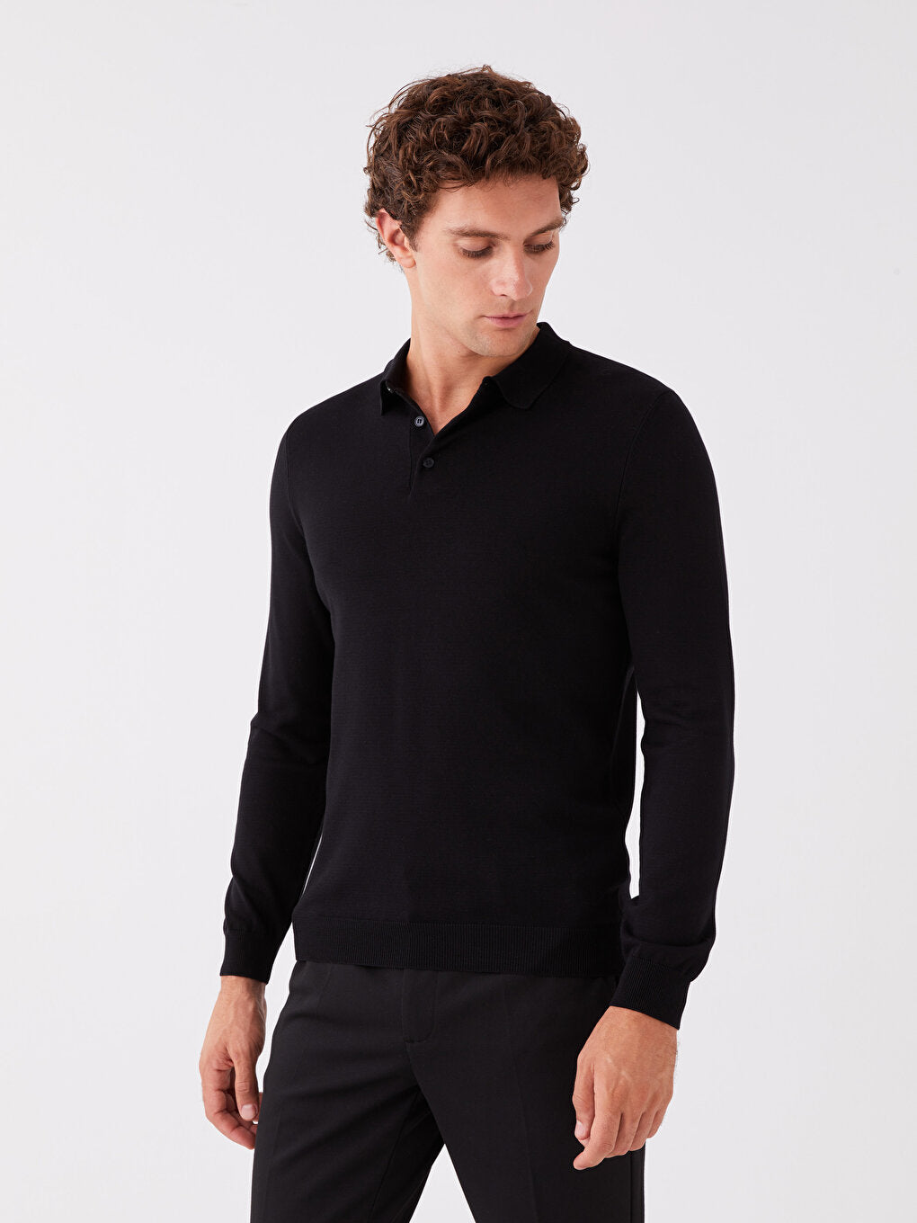 Polo Neck Long Sleeve Men's Knitwear Sweater