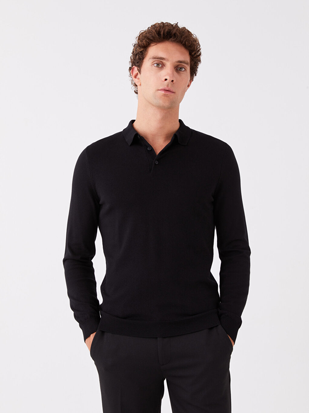 Polo Neck Long Sleeve Men's Knitwear Sweater