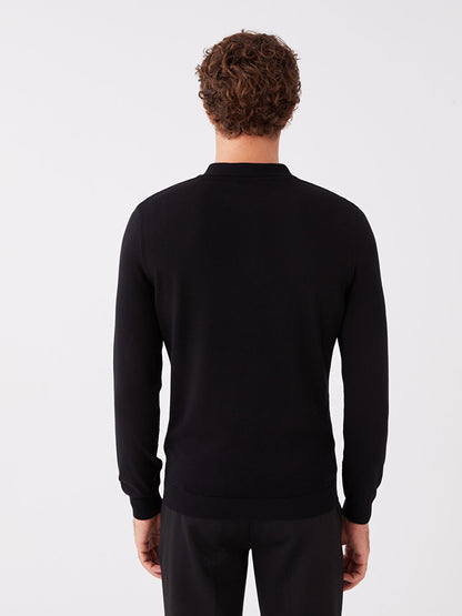 Polo Neck Long Sleeve Men's Knitwear Sweater