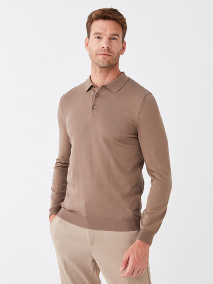 Polo Neck Long Sleeve Men's Knitwear Sweater