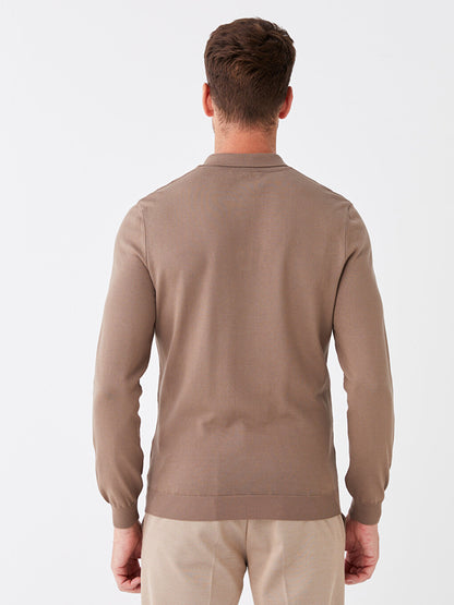 Polo Neck Long Sleeve Men's Knitwear Sweater