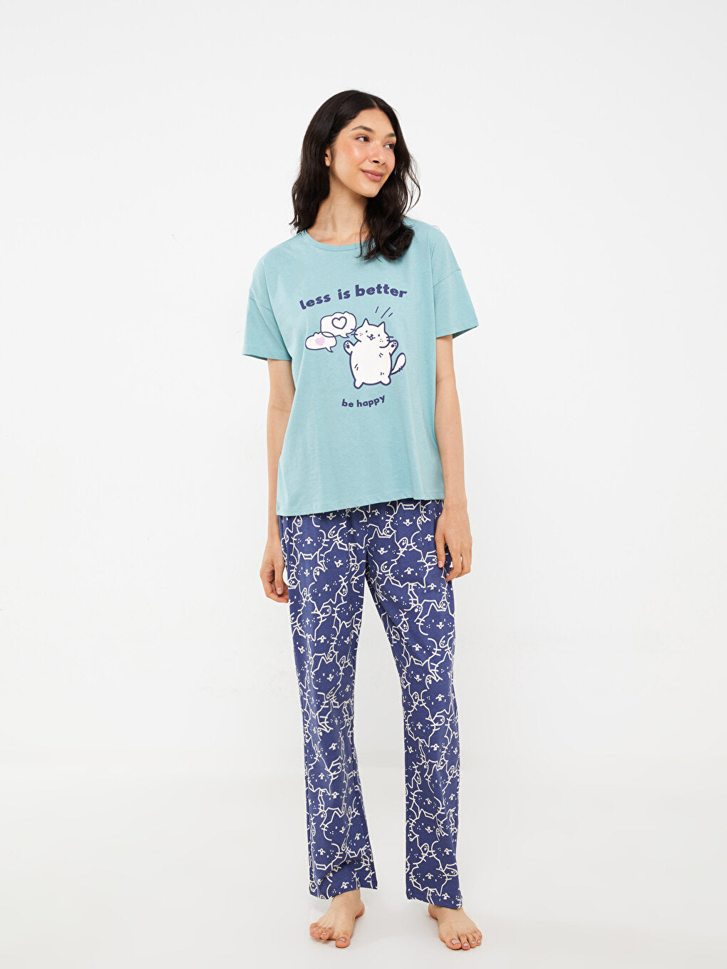 Crew Neck Printed Short Sleeve Women's Pajama Set