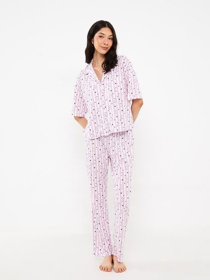 Shirt Collar Printed Short Sleeve Women's Pajama Set