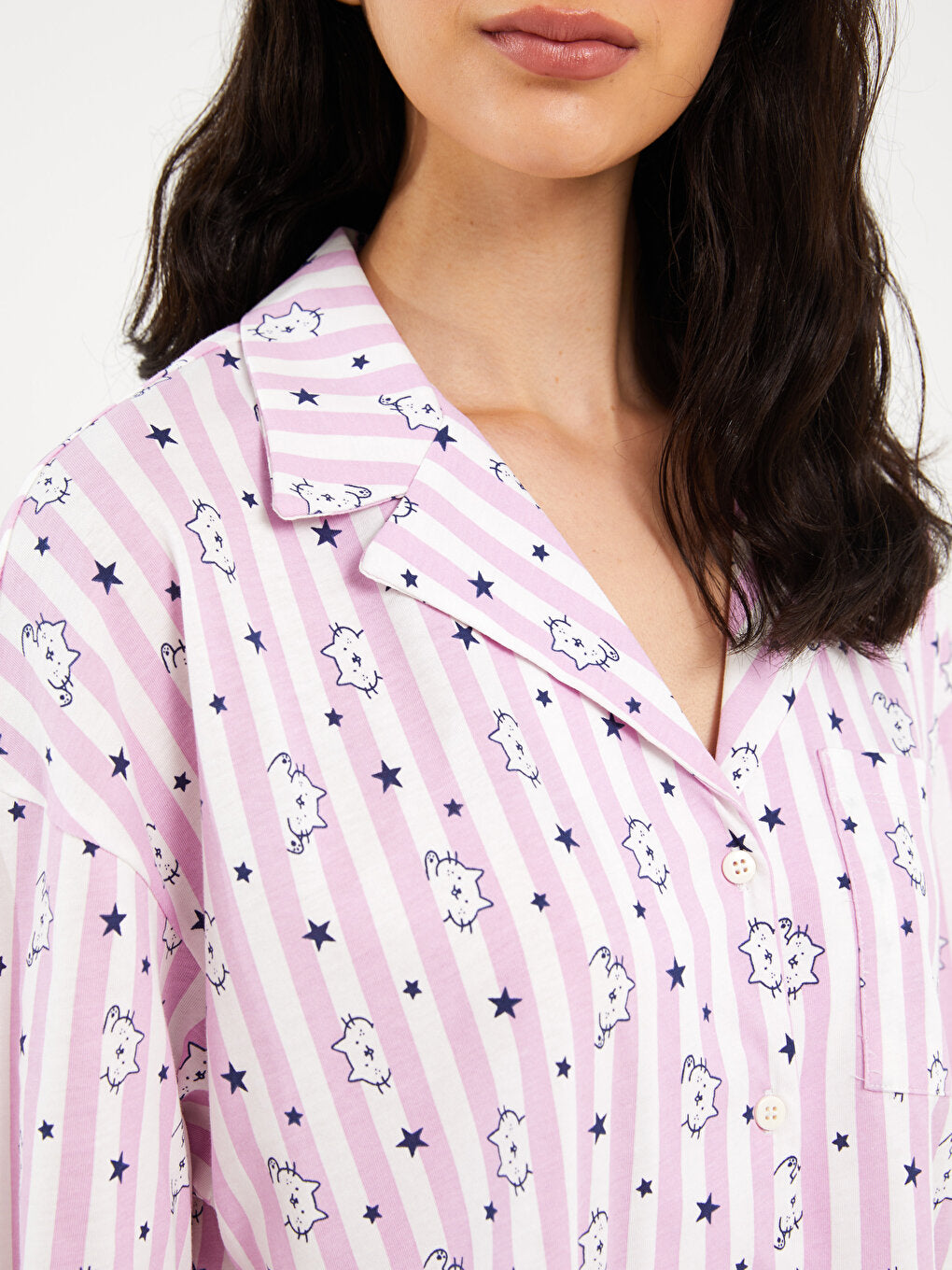 Shirt Collar Printed Short Sleeve Women's Pajama Set