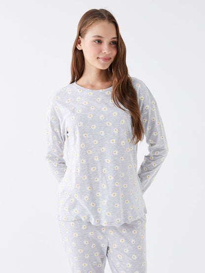 Crew Neck Floral Long Sleeve Women's Pajama Set