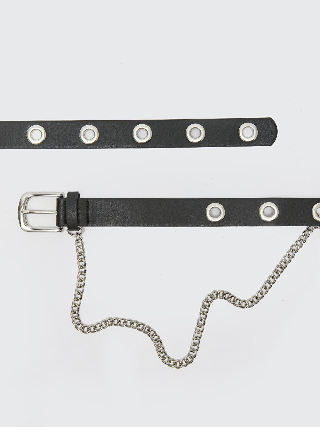 Leather Look Women's Belt with Chain Detail