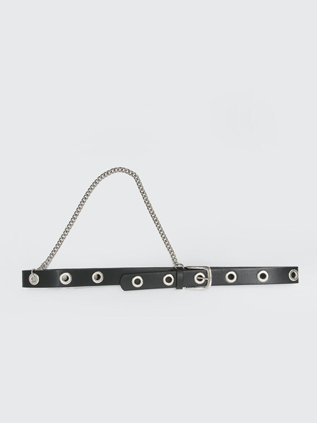 Leather Look Women's Belt with Chain Detail