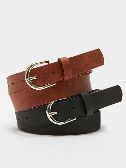 Leather Look Women's Belt 2 Pack