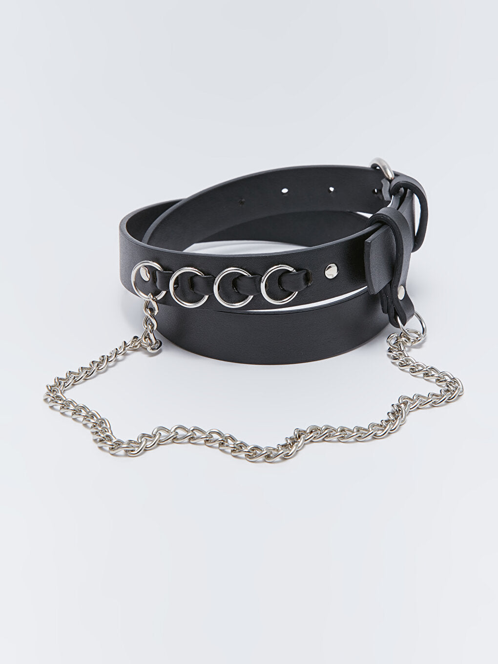 Leather Look Women's Belt with Chain Detail