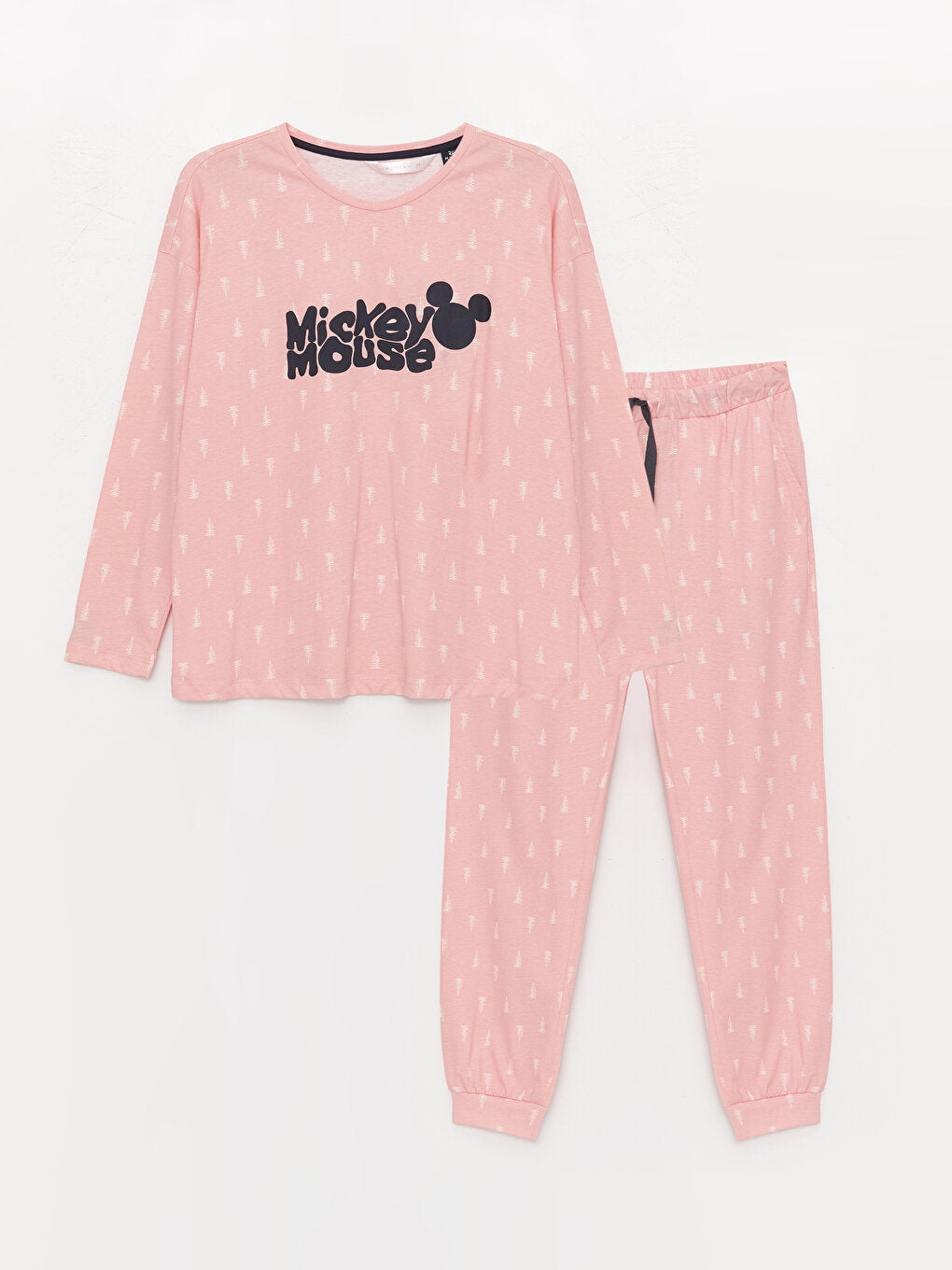 Crew Neck Mickey Mouse Printed Long Sleeve Women's Pajama Set