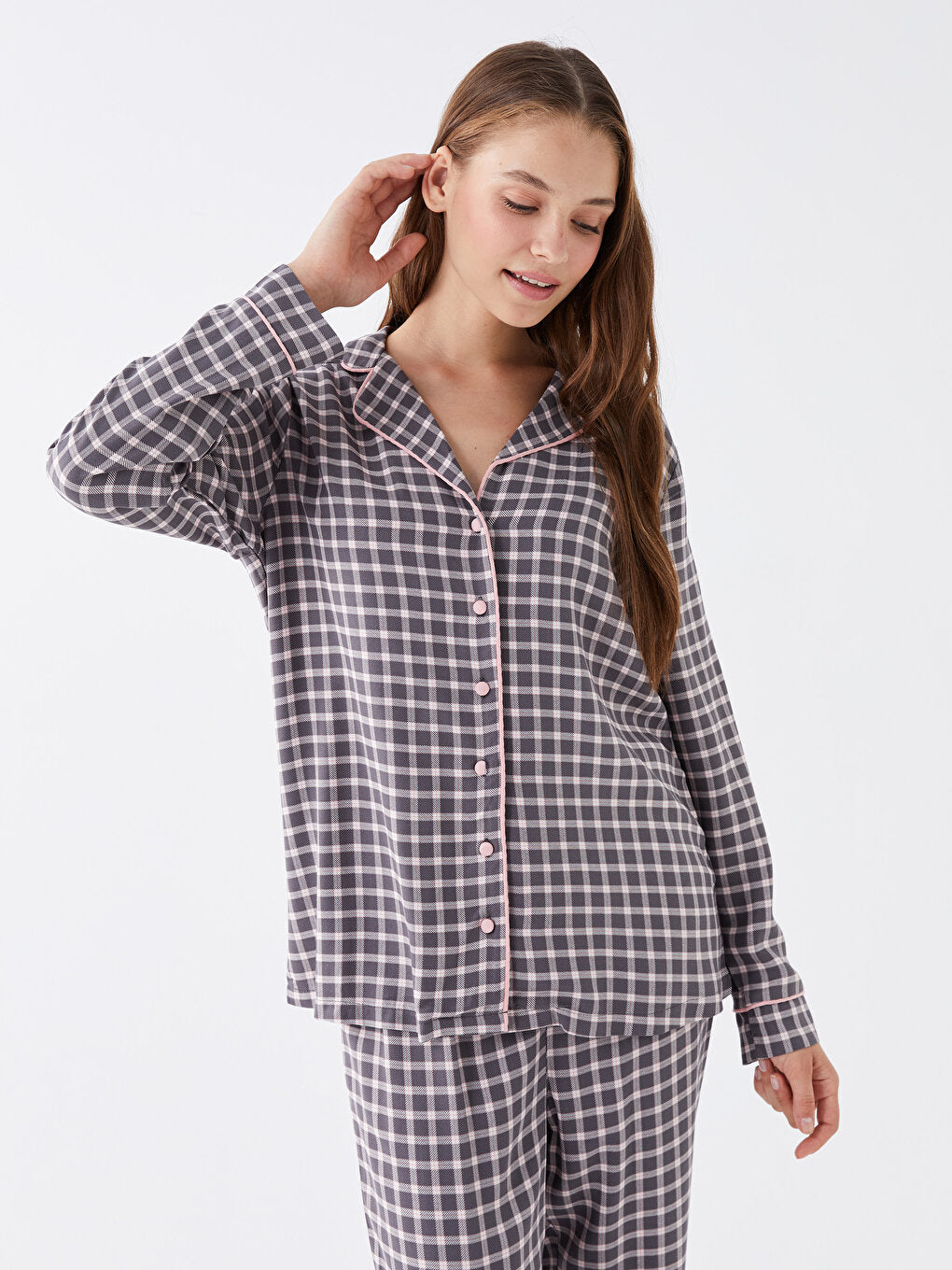 Shirt Collar Plaid Long Sleeve Women's Pajama Set