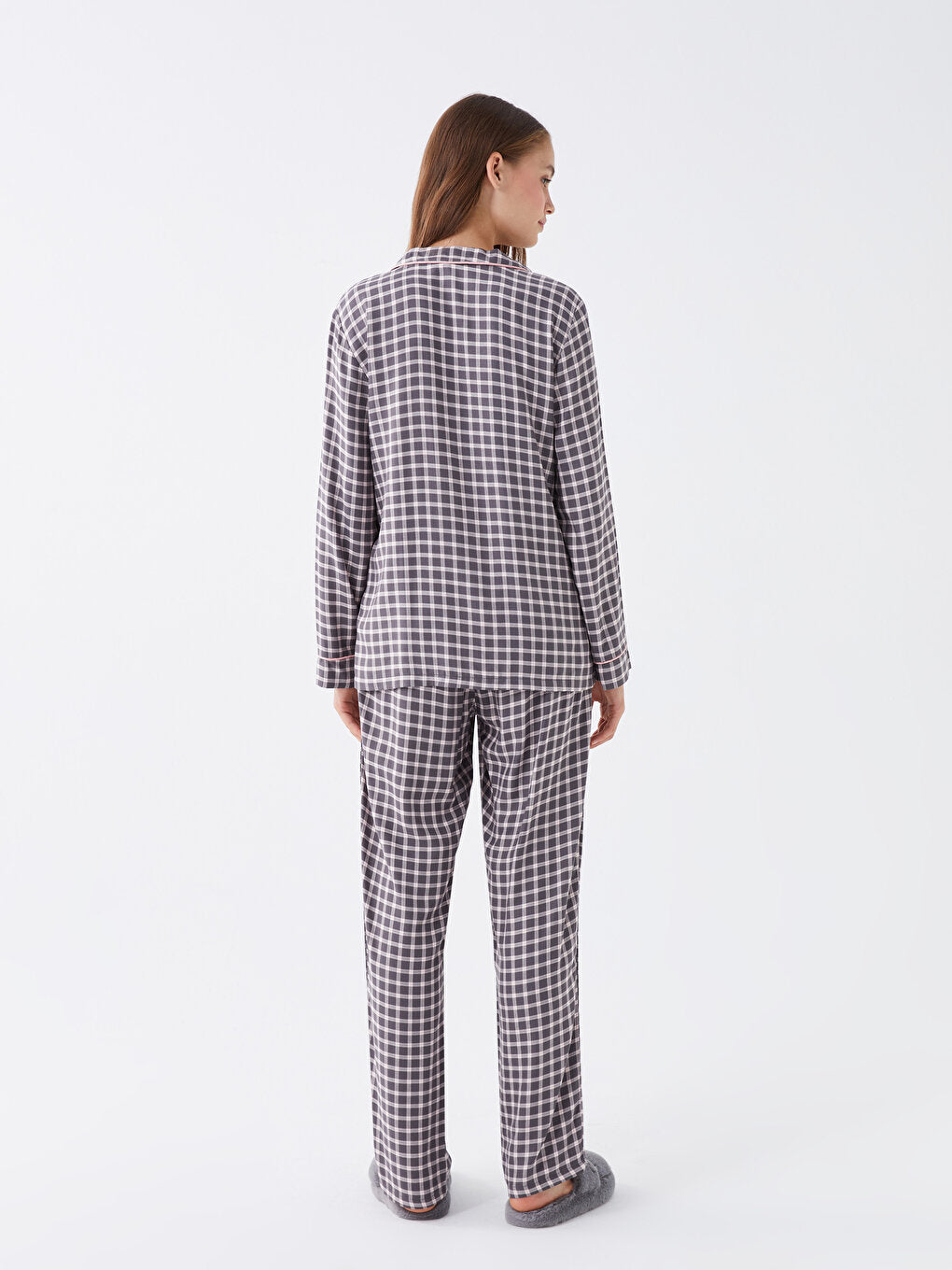 Shirt Collar Plaid Long Sleeve Women's Pajama Set