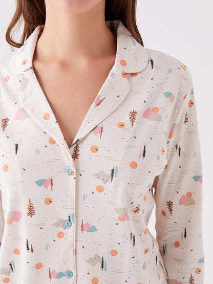 Shirt Collar Patterned Long Sleeve Women's Pajama Set