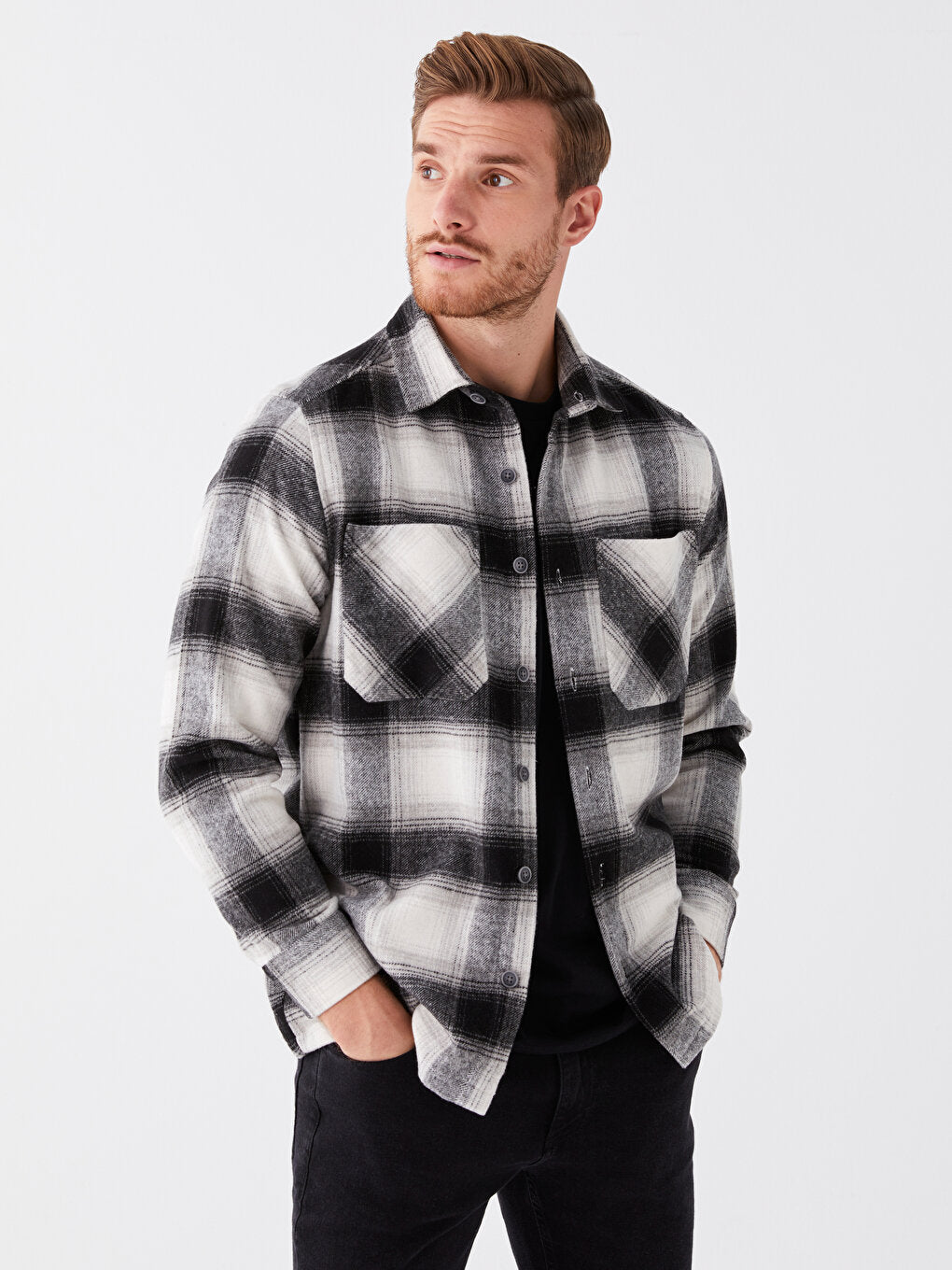 Comfortable Fit Long Sleeve Plaid Men's Shirt Jacket