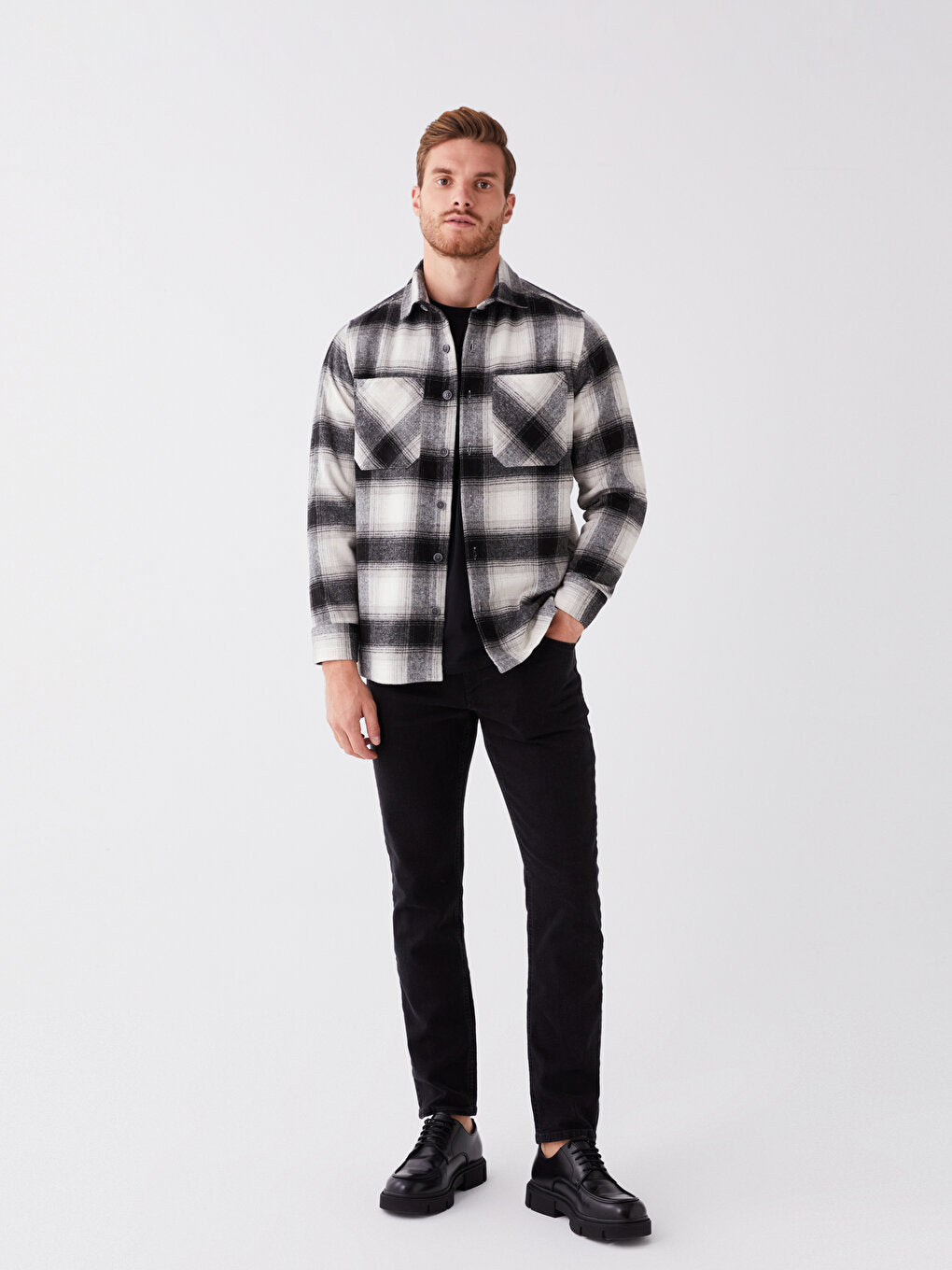 Comfortable Fit Long Sleeve Plaid Men's Shirt Jacket