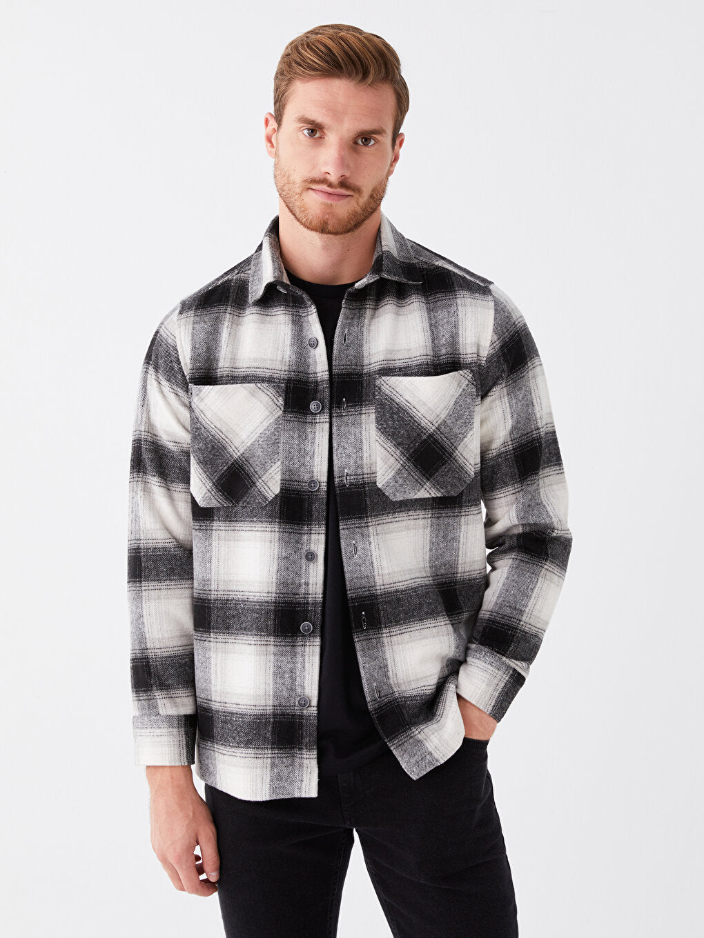 Comfortable Fit Long Sleeve Plaid Men's Shirt Jacket