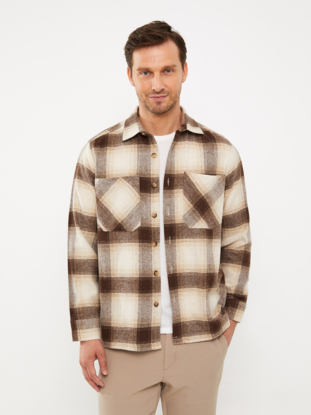 Comfortable Fit Long Sleeve Plaid Men's Shirt Jacket