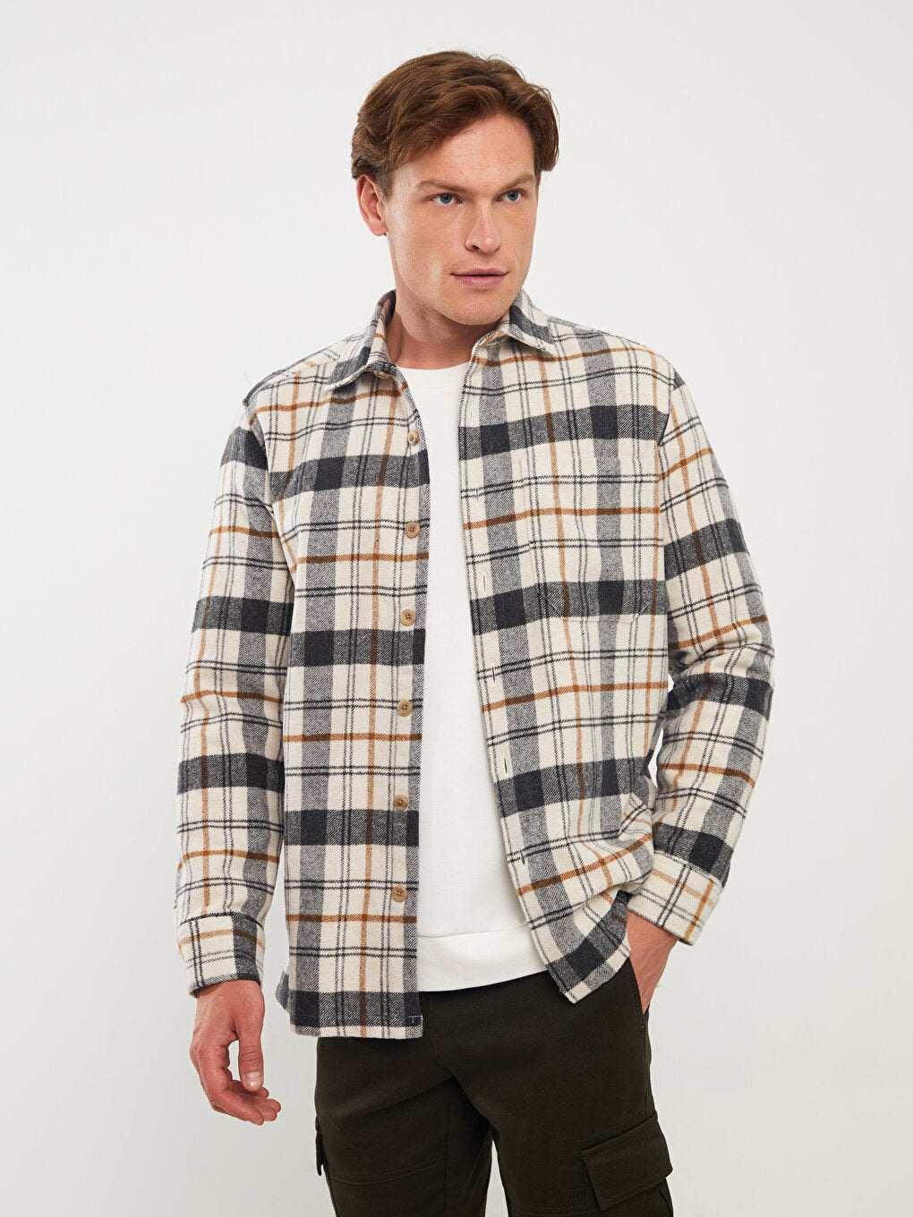 Comfortable Fit Long Sleeve Plaid Men's Shirt Jacket