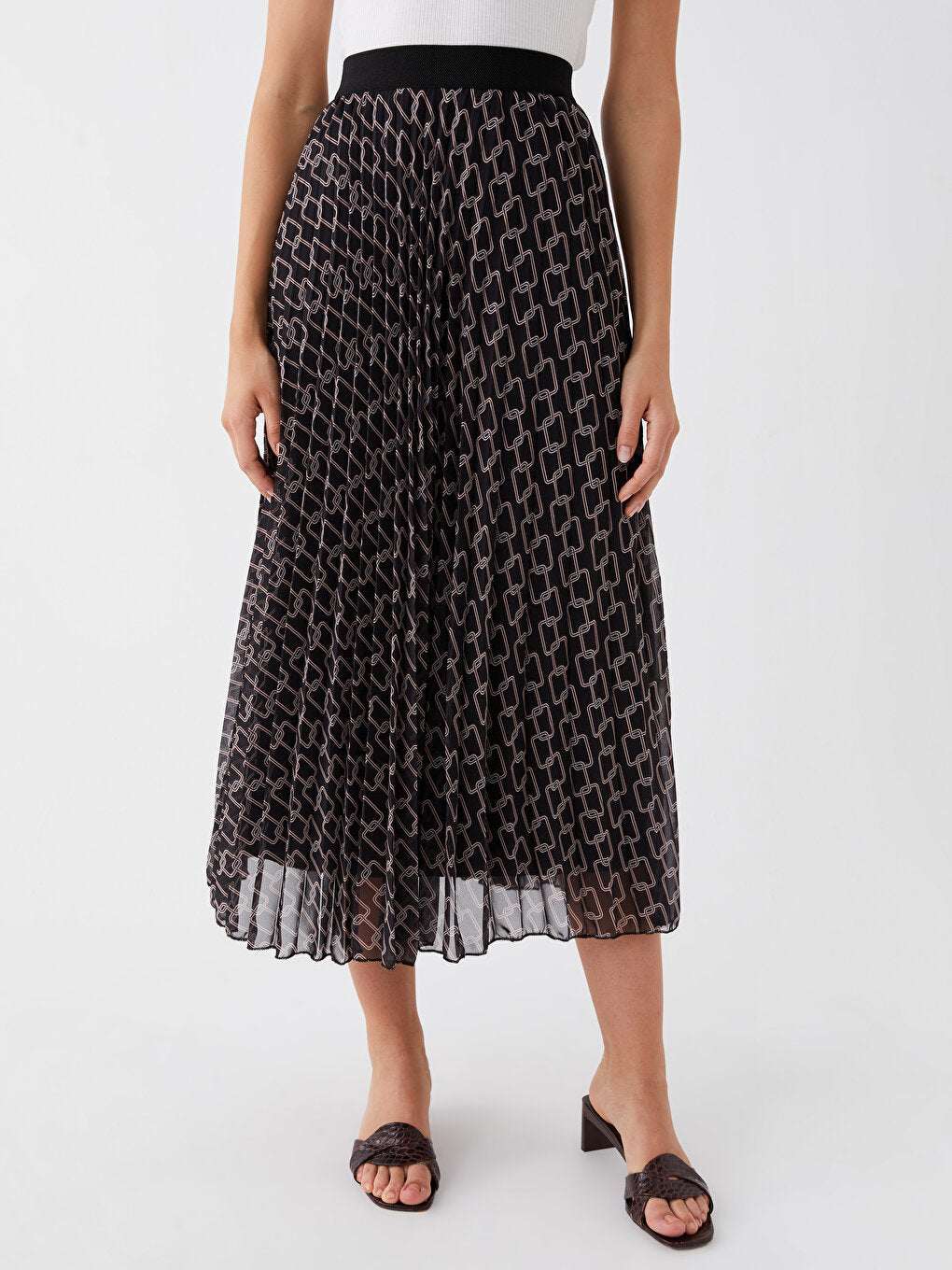 Patterned Pleated Chiffon Women's Skirt with Elastic Waist