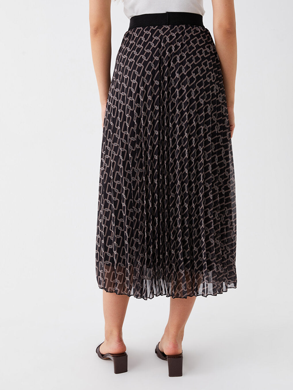 Patterned Pleated Chiffon Women's Skirt with Elastic Waist