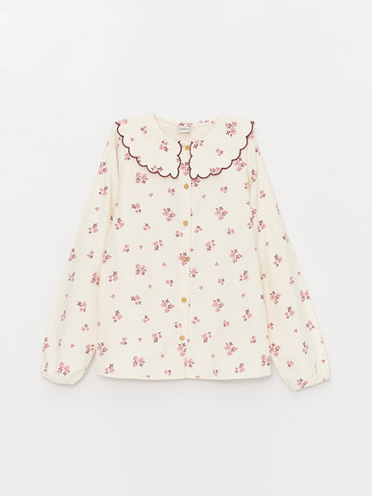 Baby Collar Patterned Long Sleeve Girl's Shirt