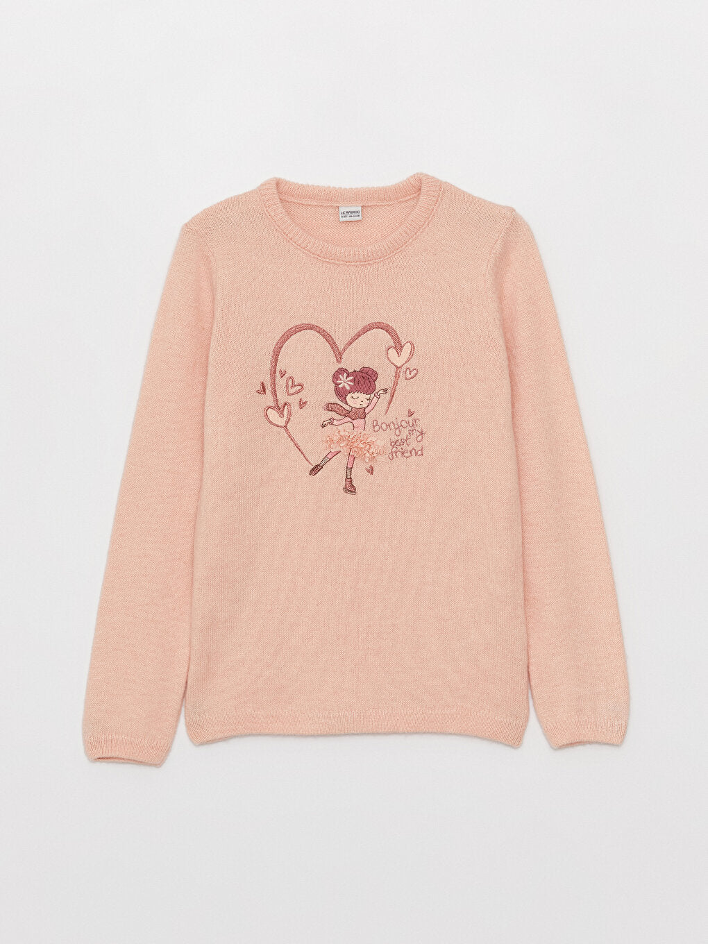 Crew Neck Embroidered Long Sleeve Girl's Knitwear Sweater