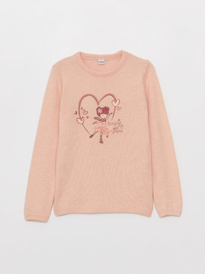 Crew Neck Embroidered Long Sleeve Girl's Knitwear Sweater