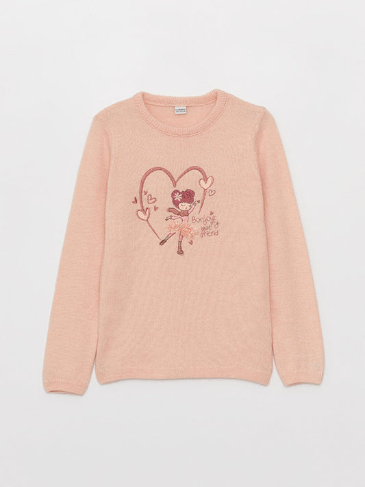 Crew Neck Embroidered Long Sleeve Girl's Knitwear Sweater