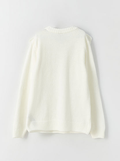 Crew Neck Long Sleeve Girl's Knitwear Sweater