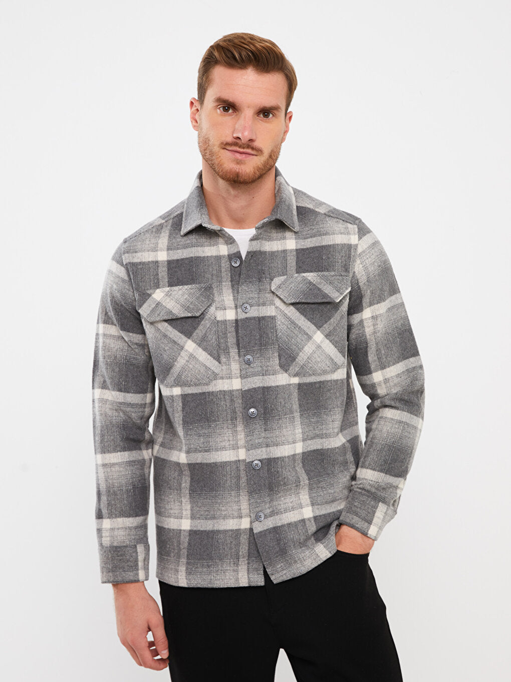 Comfortable Fit Long Sleeve Plaid Men's Shirt Jacket