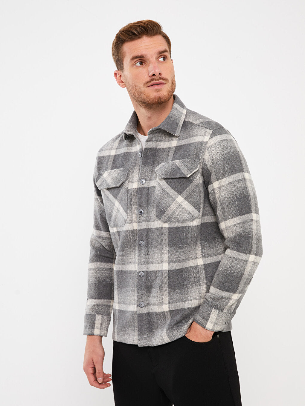 Comfortable Fit Long Sleeve Plaid Men's Shirt Jacket