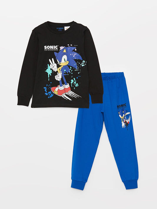 Crew Neck Sonic Printed Long Sleeve Boys' Pajama Set