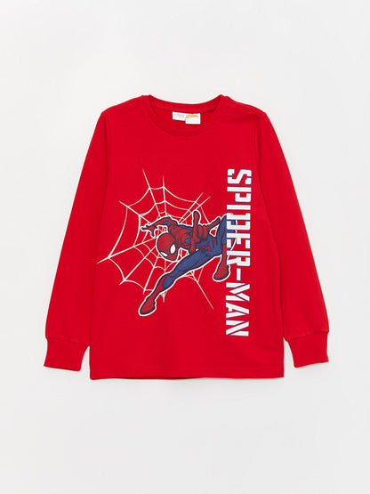 Crew Neck Spiderman Printed Long Sleeve Boys' Pajama Set