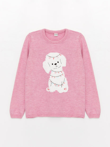 Crew Neck Patterned Long Sleeve Girl's Knitwear Sweater