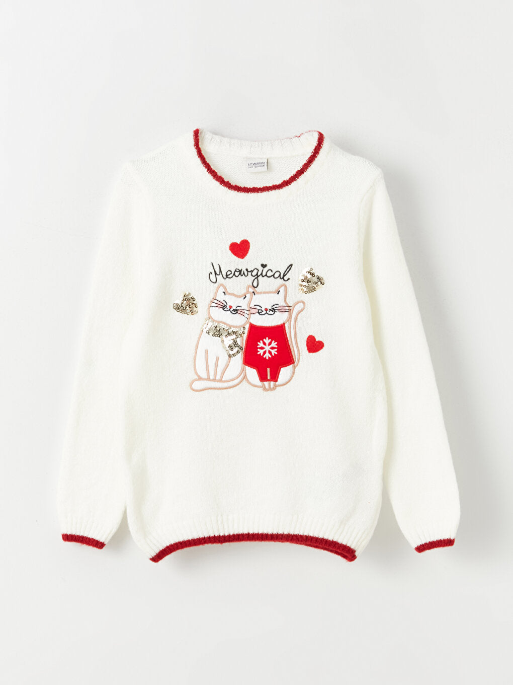 Crew Neck Embroidered Long Sleeve Girl's Knitwear Sweater