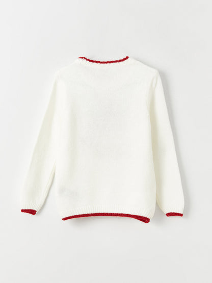 Crew Neck Embroidered Long Sleeve Girl's Knitwear Sweater