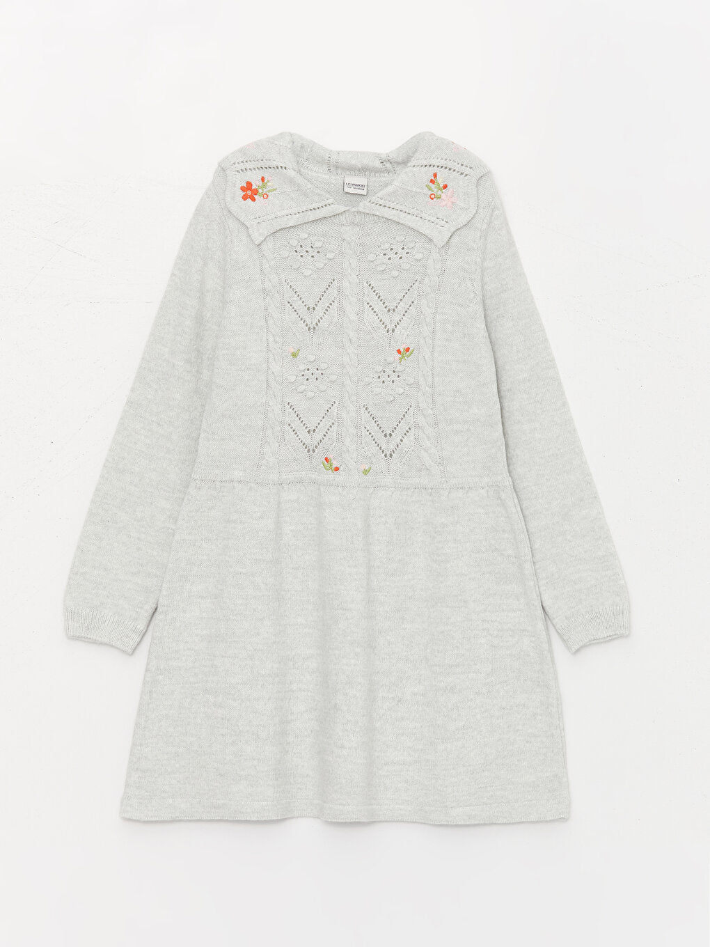 Baby Collar Embroidered Long Sleeve Girl's Knitwear Dress