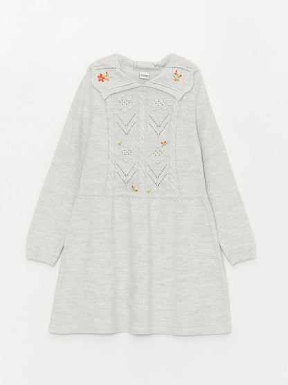 Baby Collar Embroidered Long Sleeve Girl's Knitwear Dress