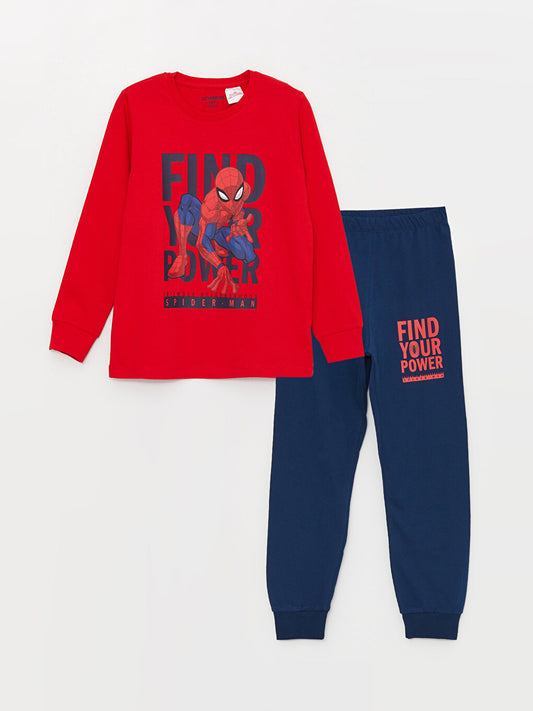 Crew Neck Spiderman Printed Long Sleeve Boys' Pajama Set