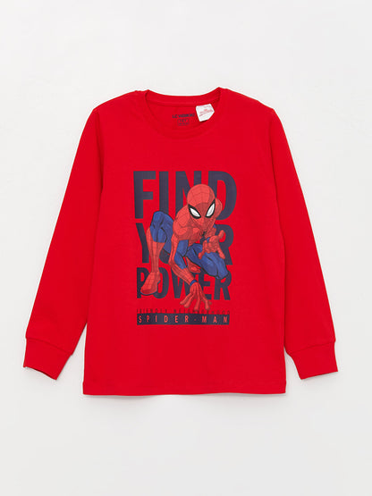 Crew Neck Spiderman Printed Long Sleeve Boys' Pajama Set