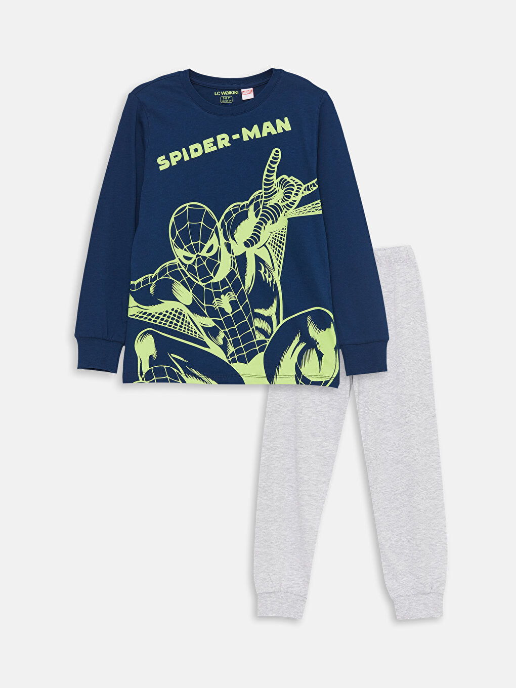 Crew Neck Spiderman Printed Long Sleeve Boys' Pajama Set