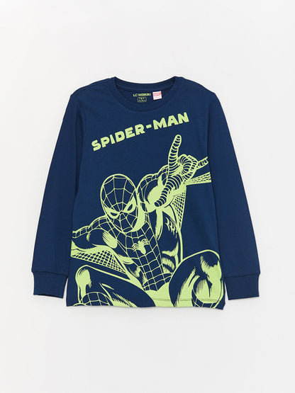 Crew Neck Spiderman Printed Long Sleeve Boys' Pajama Set