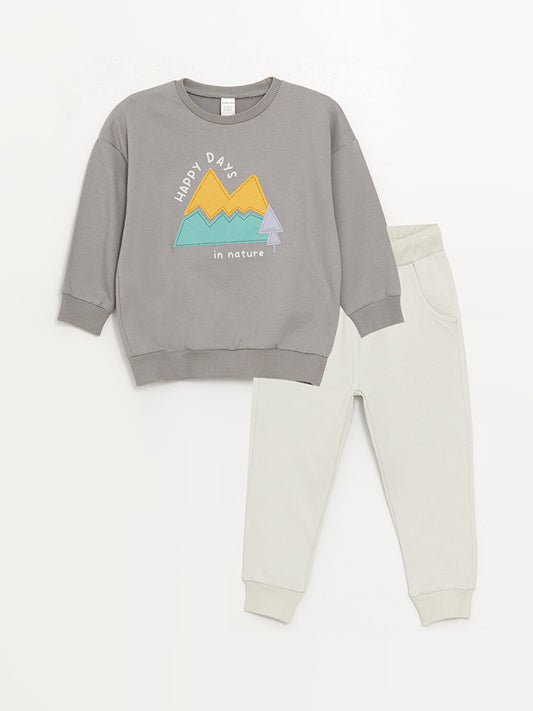 Crew Neck Printed Baby Boy Sweatshirt and Sweatpants