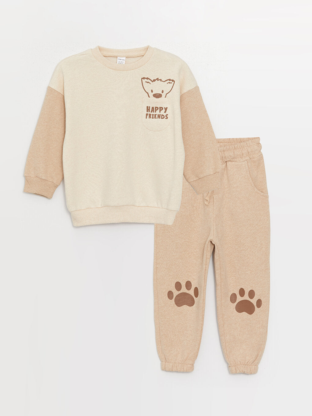 Crew Neck Long Sleeve Printed Baby Boy Sweatshirt and Tracksuit Bottom 2-Piece Set